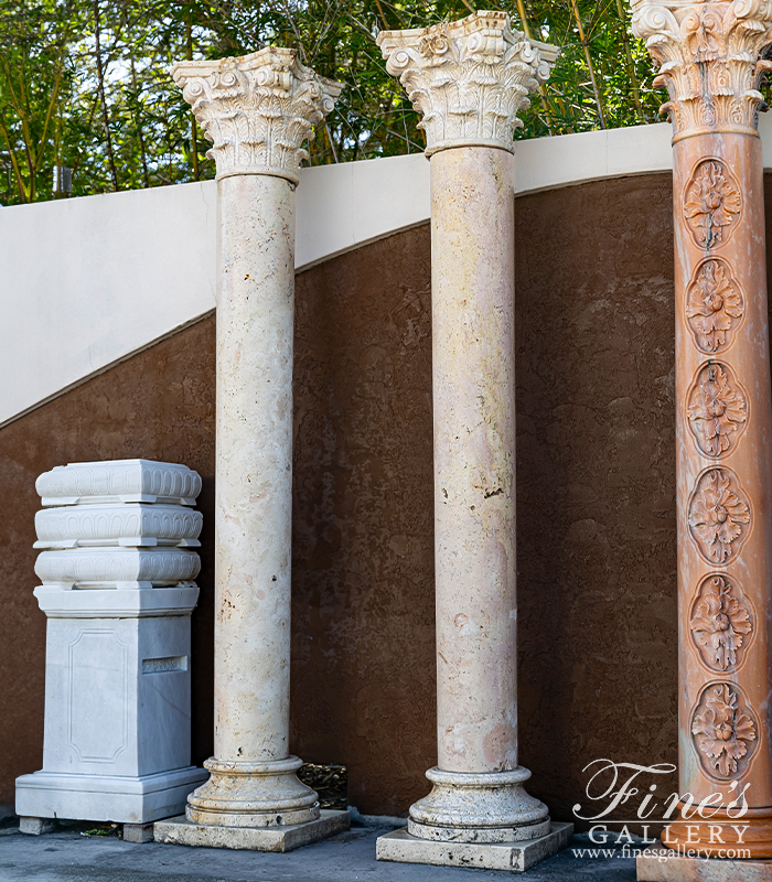 Marble Columns  - Corinthian Style Columns In Classic Light Travertine ( Vintage ) - MCOL-294